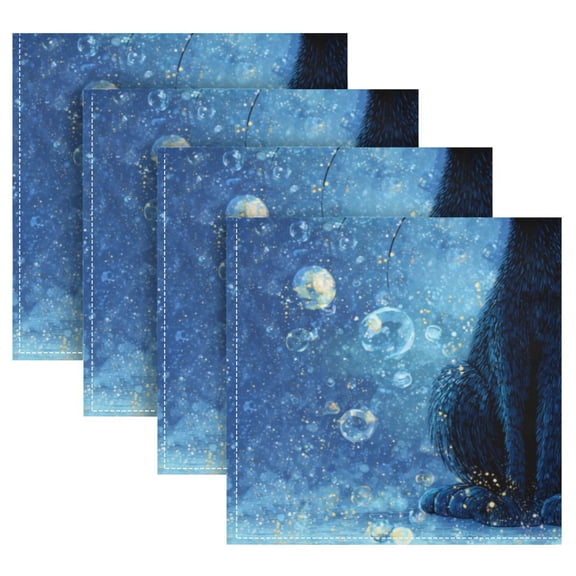 Cloth Napkins Set of4 100% Satin Peachskin Velvet 20x20inx4 Napkins Cloth napkins are washable Soft and Absorbent Bubbles Around The Cat