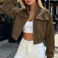 thumbnail image 5 of aohooy Cargo Bomber Jacket Women Cropped Oversized Fall Coat Full Zip Up Stand Collar Long Sleeve Lightweight Jackets with Pocket Brown,XXL, 5 of 7