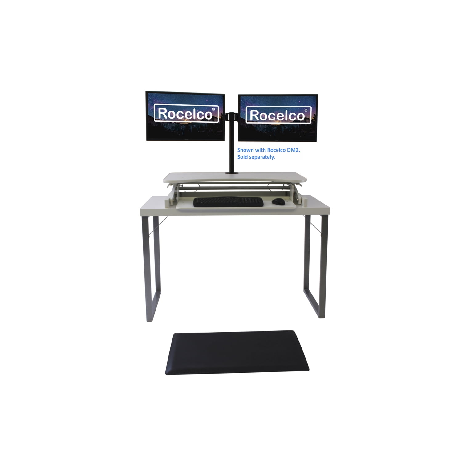 Rocelco 37.5" Adjustable Height Standing Desk Converter with Anti Fatigue Mat Sit Stand Up Riser