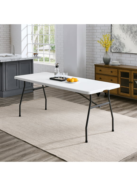 Mainstays 6 Foot Premium Fold-in-Half Table, White Granite