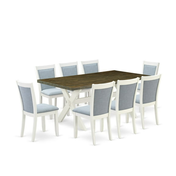 X077MZ015-9 9Pc Kitchen Set - Rectangular Table and 8 Parson Chairs - Multi-Color Color