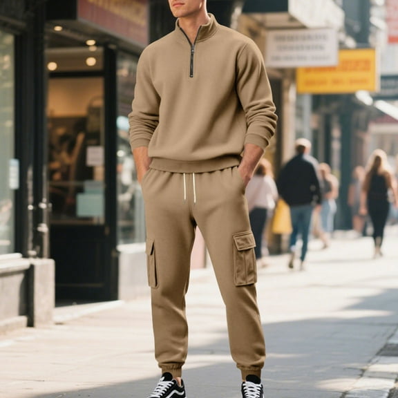 YueHuiYing Men's 2 Piece Set Casual Outfits Long Sleeve Shirt & Pants Tracksuit Loungewear Athletic Jogger Sweatsuit
