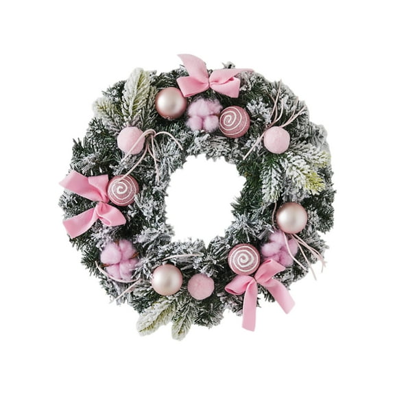 Pastel Christmas Door Wreath, Candy Cane Pine Wreaths for Front Door with Pink and Gold Ball Pink Bows for Fireplace Xmas Decorations, Wall Party Staircase Indoor Outdoor Holiday Decor