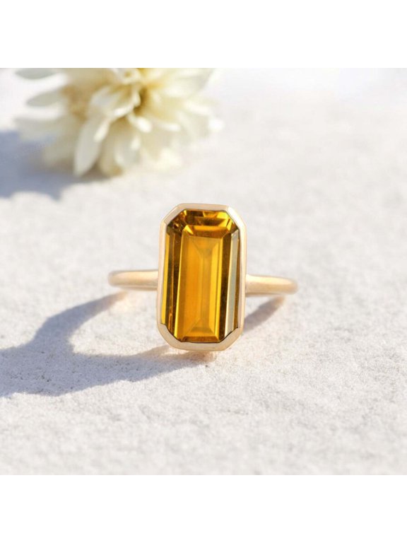 Large Baguette Cirtine Ring Yellow Gold Plated Promise Ring Solitaire Engagement Jewelry November Birthstone Statemente Ring Anniversary Gift for Her