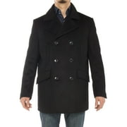 LN Luciano Natazzi Men's Stylish Wool Top Coat Modern Fit Double Breasted Pea Coat Black