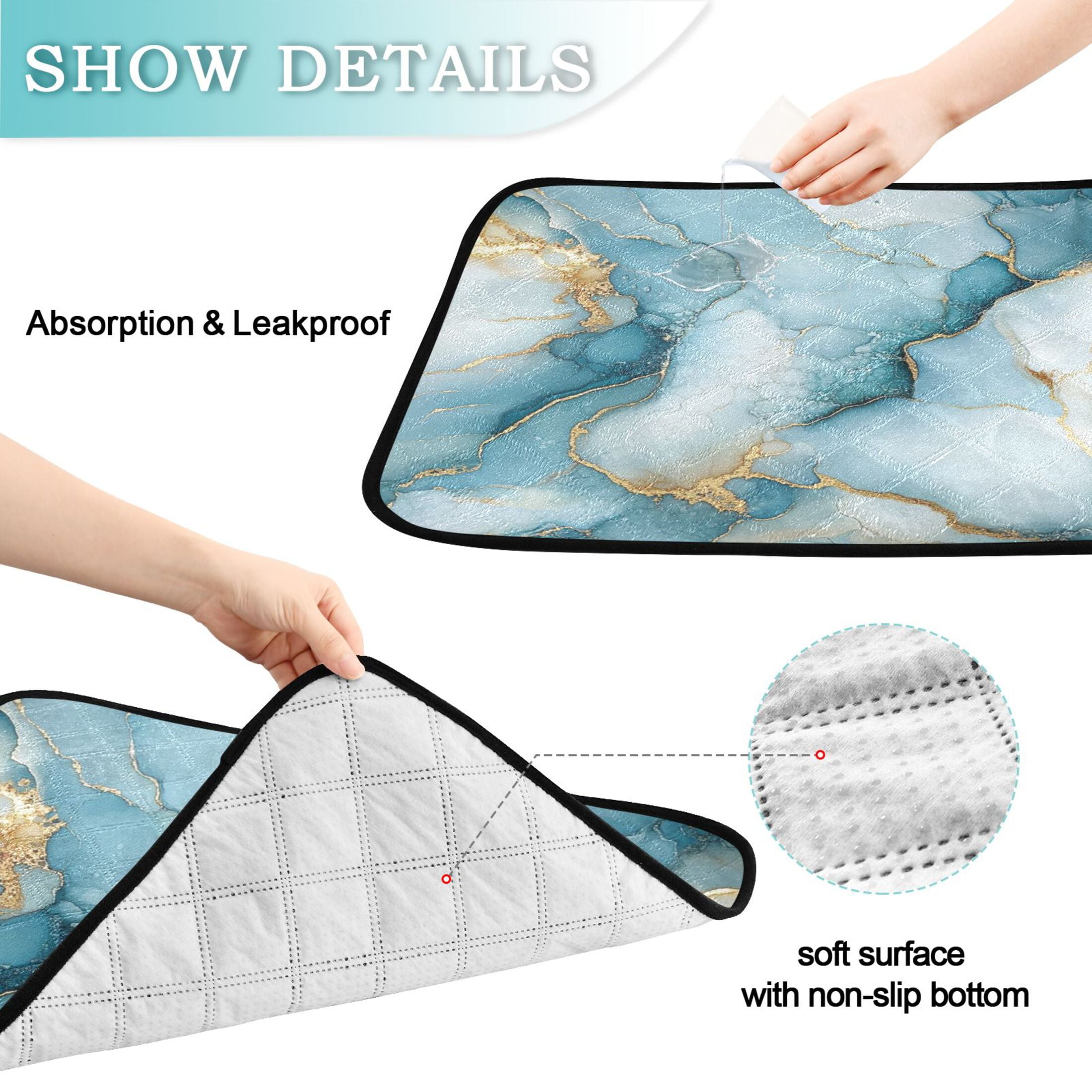 Qxltty Cyan Gilt Marble Cat litter Pads Pet Set of 2 Diaper Mats Center Anti-leakage Layer Absorbent Soft and Comfortable