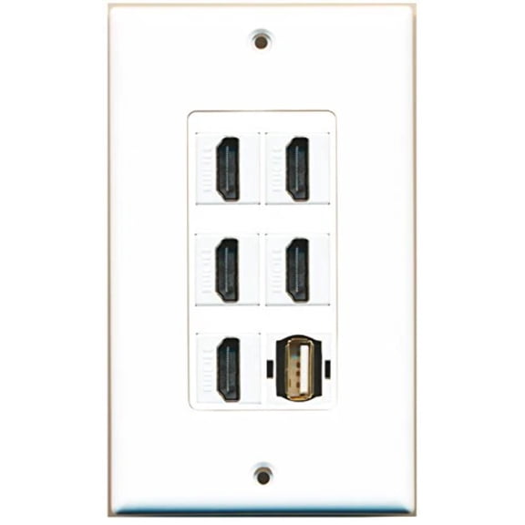 RiteAV - 5 Port HDMI 1 USB A-A Wall Plate Decorative