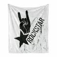 thumbnail image 1 of Rock Soft Flannel Fleece Throw Blanket, Grunge Effect Monochromatic Illustration of Rockstar Hand Sign and Star, Cozy Plush for Indoor and Outdoor Use, 70" x 90", Pale Grey and Black, by Ambesonne, 1 of 6