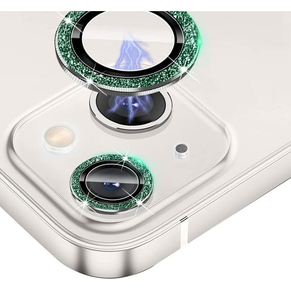 Bling Camera Lens Protector Compatible for iPhone 13/13 mini Ultra Thin/Clear Tempered Glass [Anti-Scratch][Shatter/Water/Fog-Proof] Metal Cover Protection - Green Diamond(Set of 2)