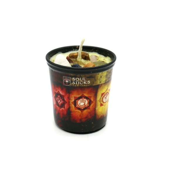 Soul Sticks 7 Chakras Highly Scented Votive Candle 2.3oz with Crystals and Smudge Herbs