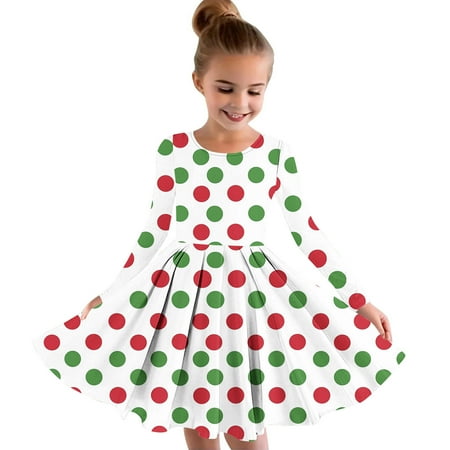 

Kids Tulle Dress 4-14 Years Children and Girls Christmas Printed Princess Dress Long Sleeved Round Neck Dress Kids Long Sleeve Dress Multicolor 120