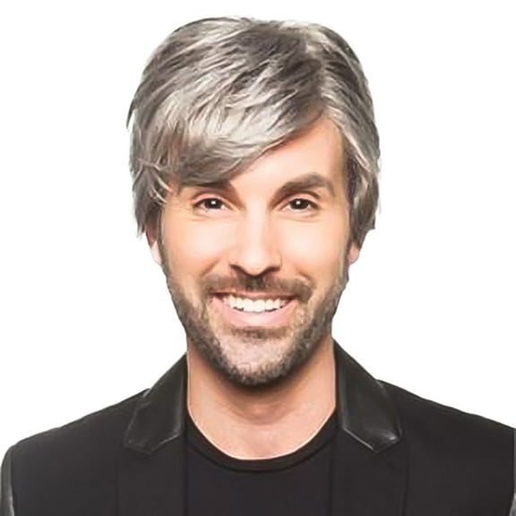 WXLCISI Handsome Classic Fashion Gentlemen Straight No Lace Front Wigs For Men's Daily Party Use,Grey White