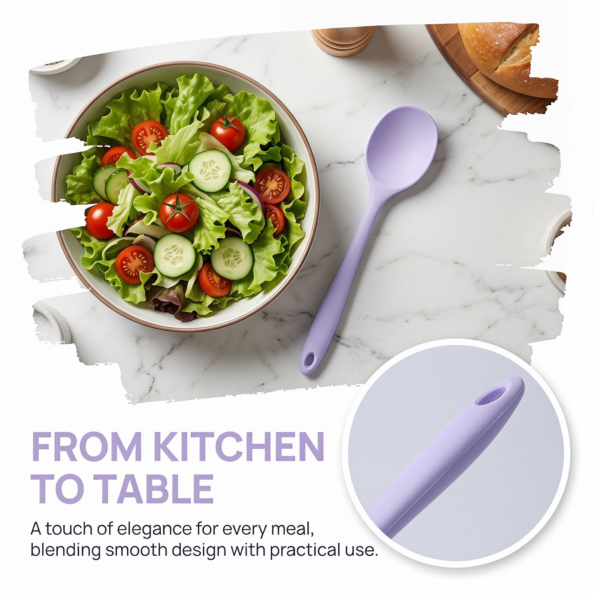 Unique Bargains Silicone Non Stick Heat Resistant Cooking Spoon Purple 11x2.3in