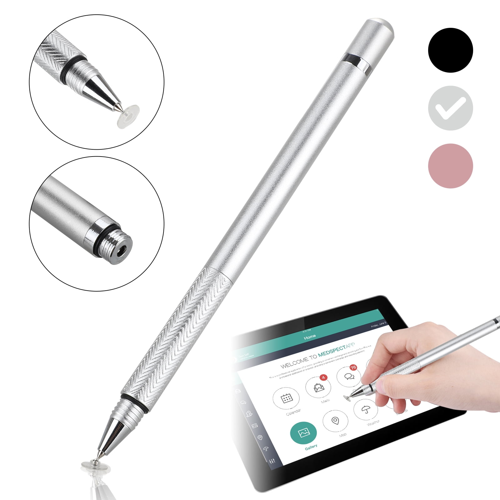 Set of 2 Universal Mini 4-in-1 Stylus Touch Pen Capacitive Pen with LED 