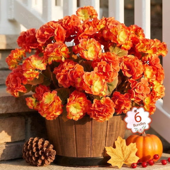 Scidweet Fall Artificial Geraniums Flowers, 6 Bundles Autumn Faux Silk Flowers Indoor Outdoor Fall Decorations for Home Outside Garden Patio Yard Autumn Decor, Mixcolor