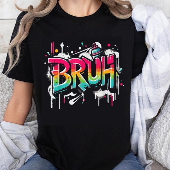 100% Cotton Bruh Graffiti Spray Paint Design T-Shirt Unisex Streetwear Fashion Graphic Tee Casual Top for Men Women