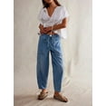 thumbnail image 4 of Women'S Casual Loose Low-Rise Denim Cropped Pants Elastic Waistband Pockets Light Blue L, 4 of 8