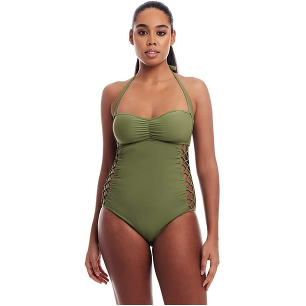 dette Aflede Udtale Cover Girl One Piece Swimsuit for Teen Girls Plus Size Curvy Swimwear Tummy  Control - Halter Side Lace Up, Olive Green, Size 20 - Walmart.com