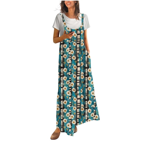 Wo-Fusoul Women's Casual Sleeveless Jumpsuit with Print and Pockets, Comfortable Long Pants Romper for Daily Wear, All Seasons Fashion Apparel