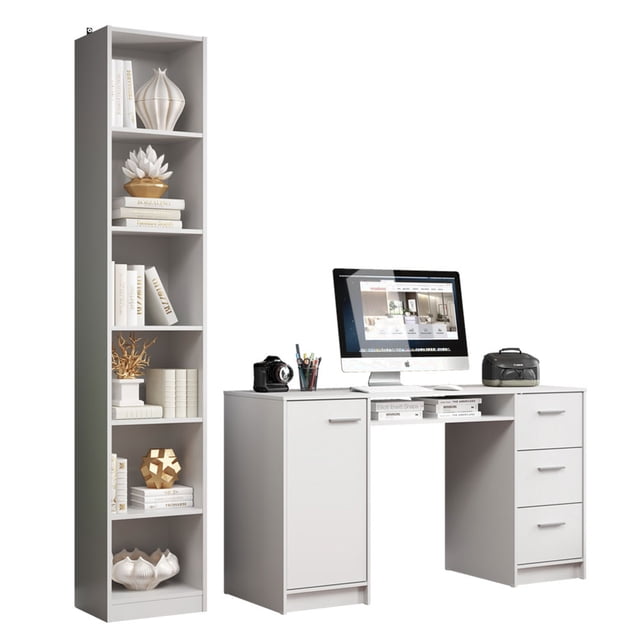 Escritorio Madesa Alaska y Librero Organizador 6906 Blanco
