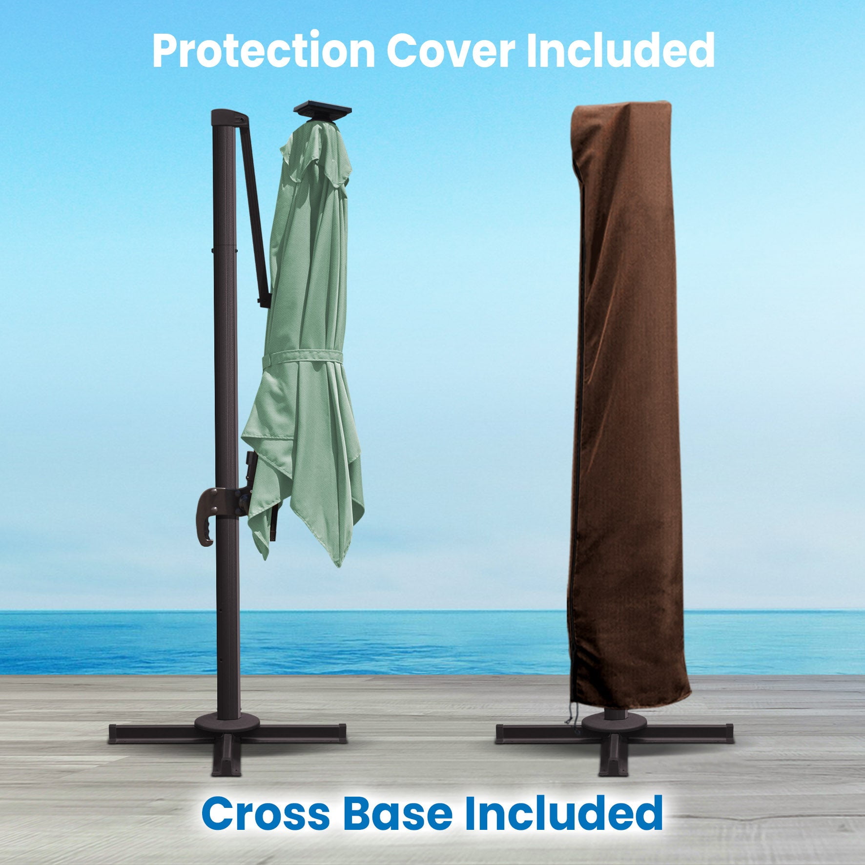SUNNYOUTDOOR 8'x8' Deluxe Cantilever Umbrella LED Lighted Umbrella Sunbrella Cover Patio Umbrella Garden Outdoor (Spa)