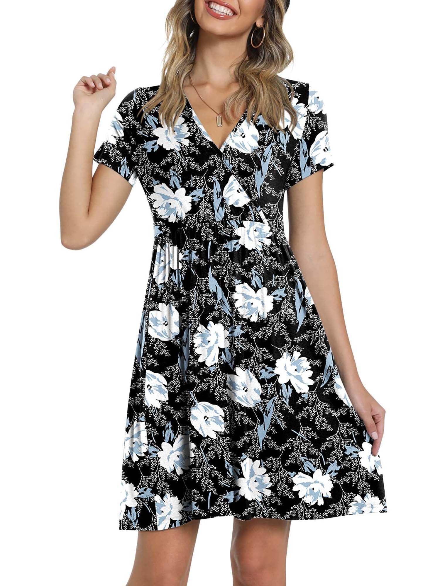 XXLvision Womens Wrap V Neck Short Sleeve Floral Vacation Mini Dress ...