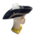 thumbnail image 6 of Yvsxxv White Feather Black Tricorn Pirate Hat Vintage Party Headwear 1Pc, 6 of 7