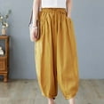 thumbnail image 5 of HAiming Womens Cotton Linen Pants Drawstring Elastic Waist Wide Leg Pants Summer Casual Baggy Trousers with Pockets, 5 of 8