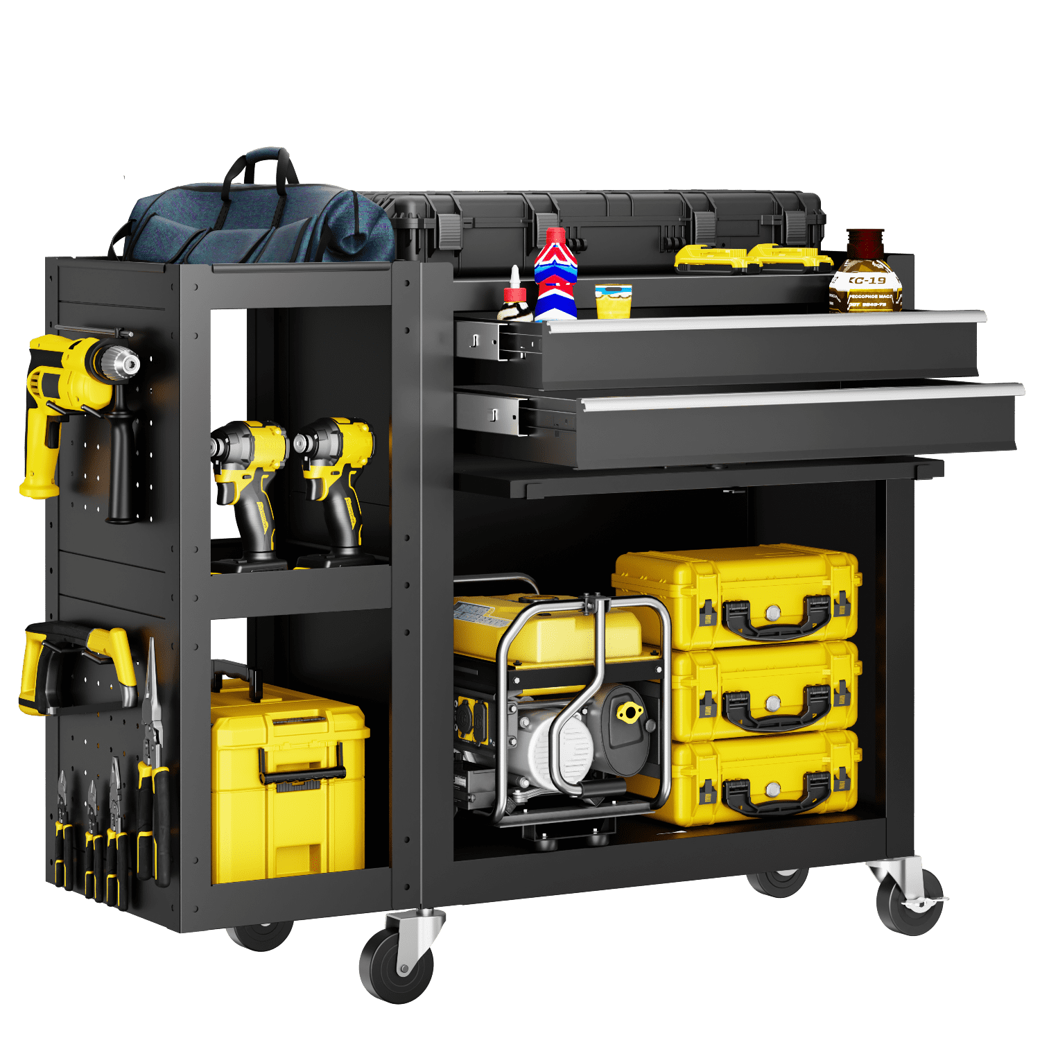 Gewna 8 Drawers Rolling Tool Chest with Locking System,Metal  Storage Cart  with Side Cabinet, Removable Toolbox Organizer for Workshop, Garage