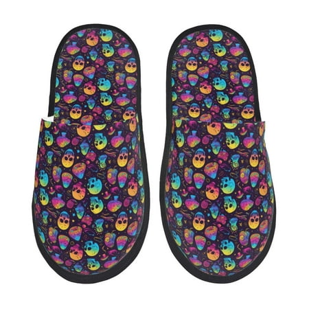 

Fuzoiu mushroom color Skull Print Unisex Furry Slippers Plush Indoor Shoes Trendy House Slippers Anti-Skid EVA Sole House Shoes for Home Office and Travel -Large