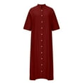 thumbnail image 5 of Lmnyox Cotton Linen Shirt Dress for Women Short Sleeve V Neck Button Down Dress Summer Loose Casual Dress, 5 of 5