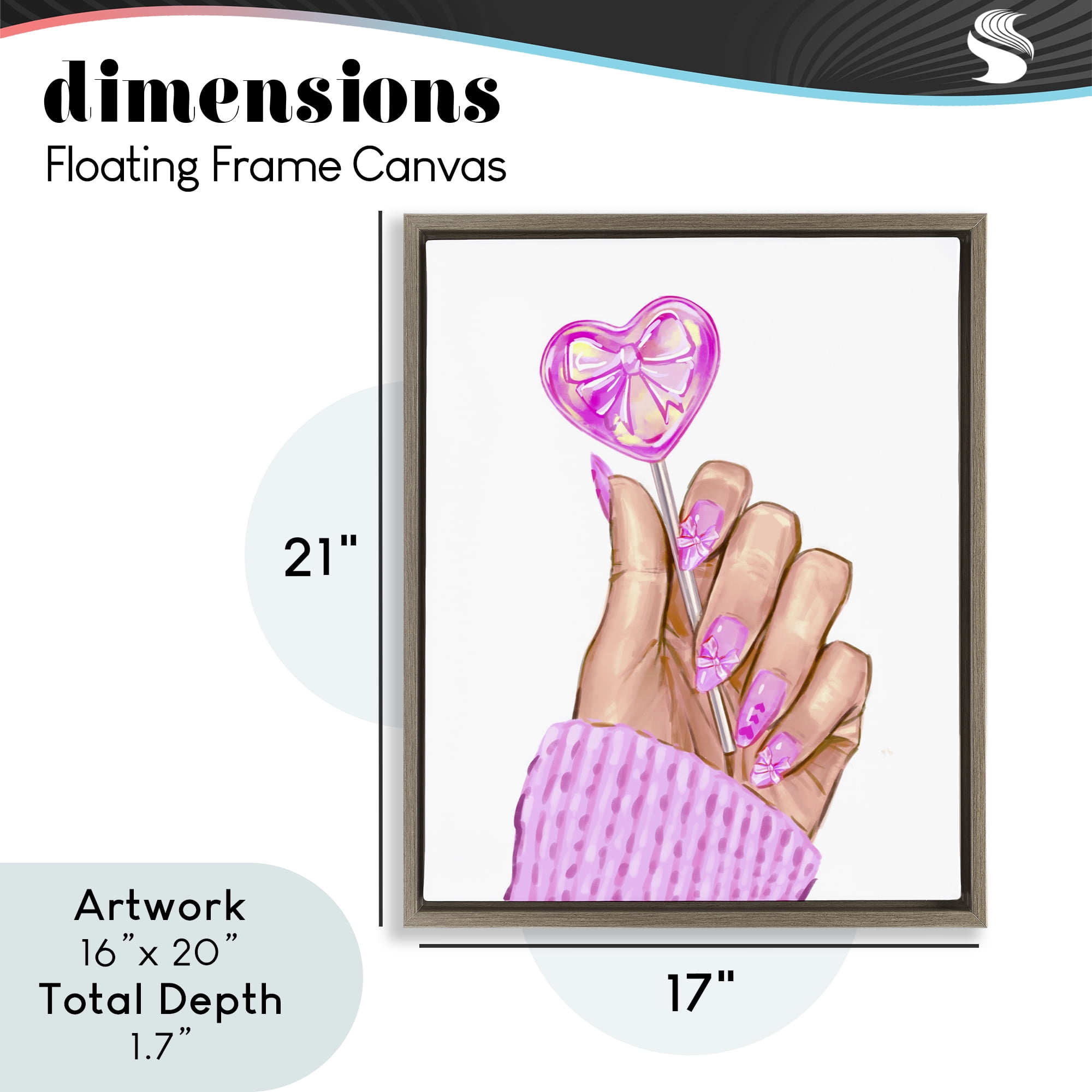 Pink Fashion Bow Lollipop Brown Framed Floater Canvas Wall Art, design by Ziwei Li