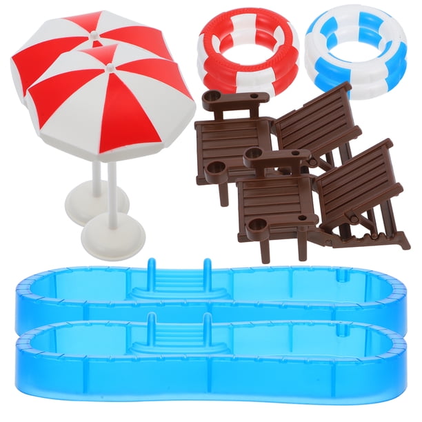 KAKOWELY 2 juegos de mini piscina, mini casa, anillo de natación, silla de playa, sombrilla de playa.