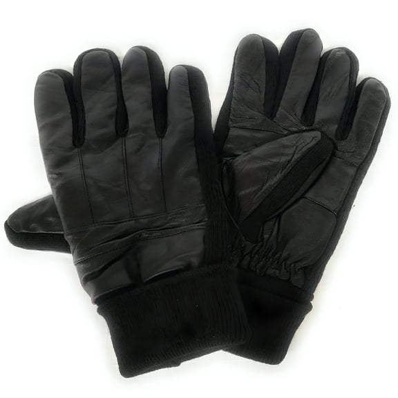 TELOLY Genuine Black Leather Gloves with Warm Fleece Lining For Hardworking Adult Men (Medium)