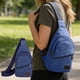 thumbnail image 4 of Bolsa cruzada unisex Mochila impermeable de lona con bandolera 30x17cm Bolsa de hombro individual con múltiples compartimentos para senderismo Viajes de uso diario Azul negro Verde claro Caqui marrón, 4 of 6