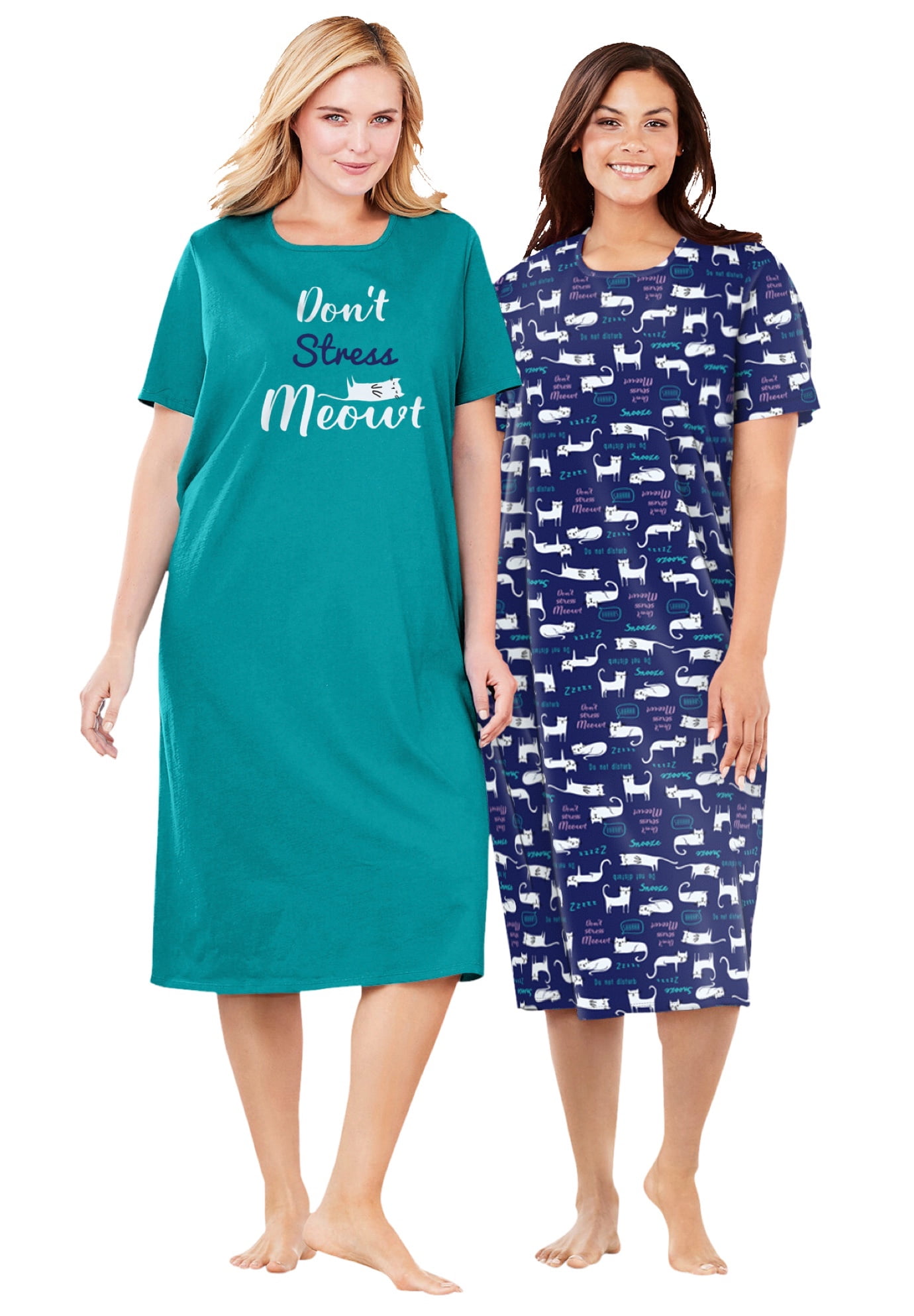 Womens Plus Size 2-Pack Long Sleepshirts Dreams & Co 