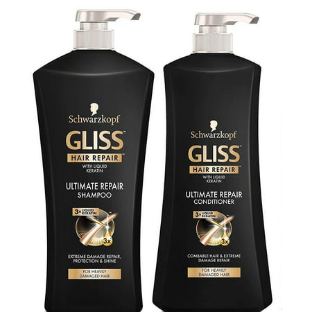Gliss Ultimate Repair Shampoo & Conditioner by Schwarzkopf Hair Repair Set for Combable & Heavily Damaged Hair - 25.4 Fl Oz Shampoo + 25.4 Fl Oz