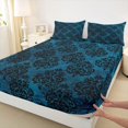 thumbnail image 3 of Castle Fairy Traditional Floral Flower Damask Twin Sheet Sets 3pcs for Kids Teens Adults,Hippie Black Blue Twin Fitted Sheet Microfiber,Bohemian Exotic Style Breathable Flat Sheet, 3 of 7