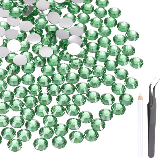 Uxcell 400 Pcs Flatback Crystal Rhinestones, Resin Crystal Gems with Tweezer Dotting Pen Non Hotfix for Bedazzling Tumblers Mugs Bottles Nail DIY Crafts(SS30 6mm, Grass Green)
