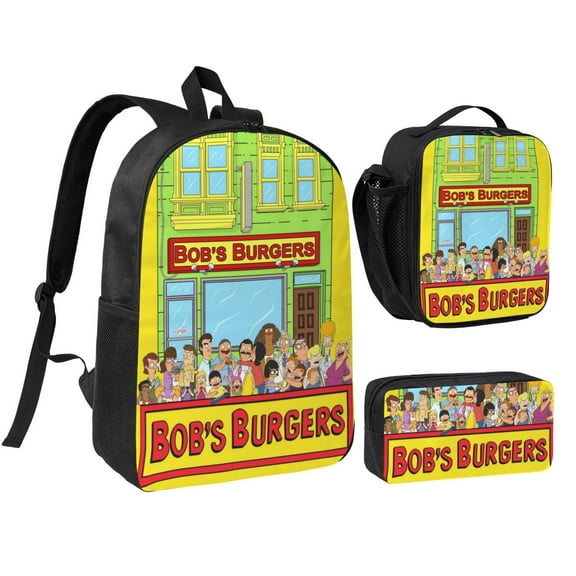 Bob'S Burgers 3pcs Back-Pack Set Casual Shoulder Bookbags Lunch Bag And Pen Case Travel Back Pack