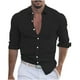 thumbnail image 2 of Blusa y camisa de manga larga con cuello vuelto para hombre, blusa informal de moda con cuello vuelto y botones, blusa de manga larga para hombre, 2 of 6