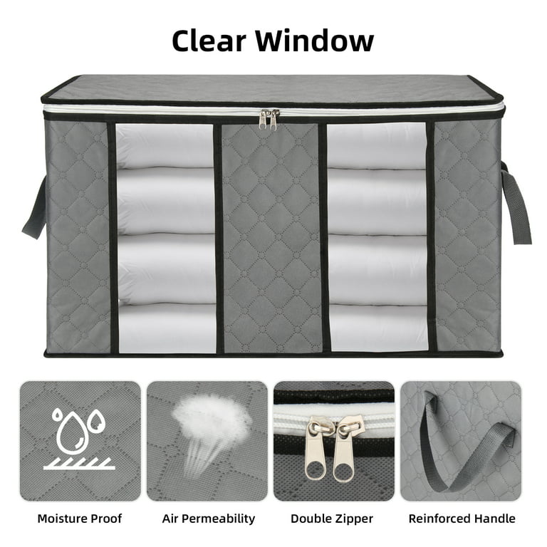 Closet Organizer – Durable Storage Bags for Clothes, Shoes, Pillows,  Blankets – Clear Window Storage Bins with Middle Interlayer for the Closet  – Excellent Fabric – 3pcs 