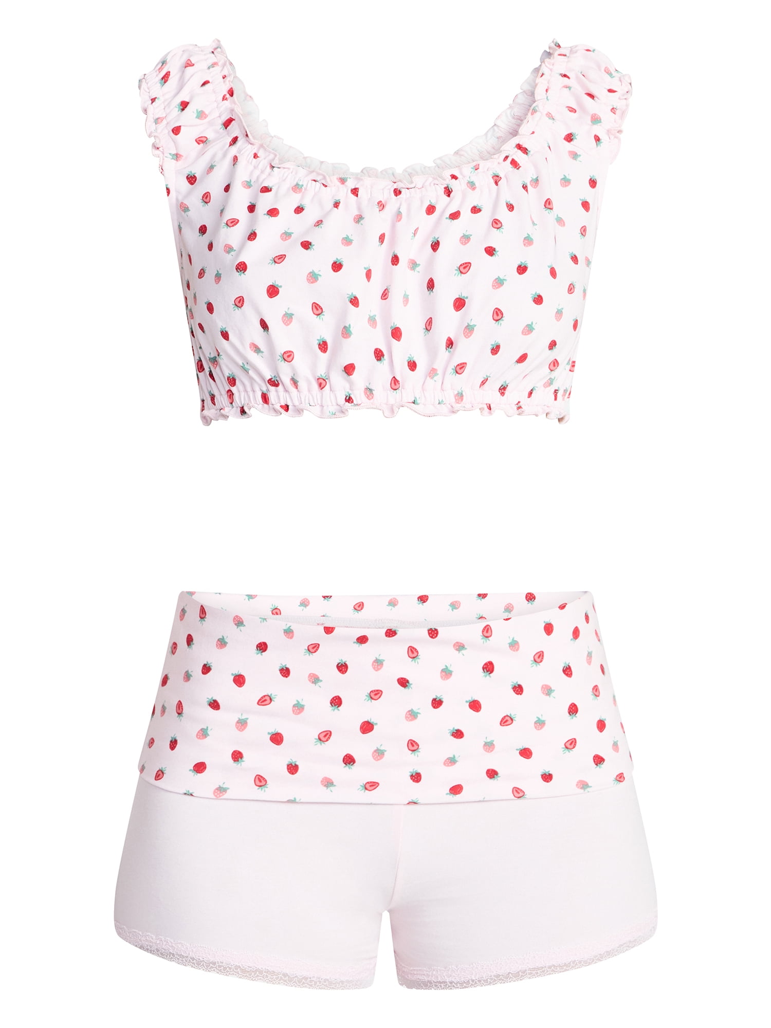 No Boundaries Bralette and Foldover Shorts Sleep Set, 2-Piece, Women's XS-XXL