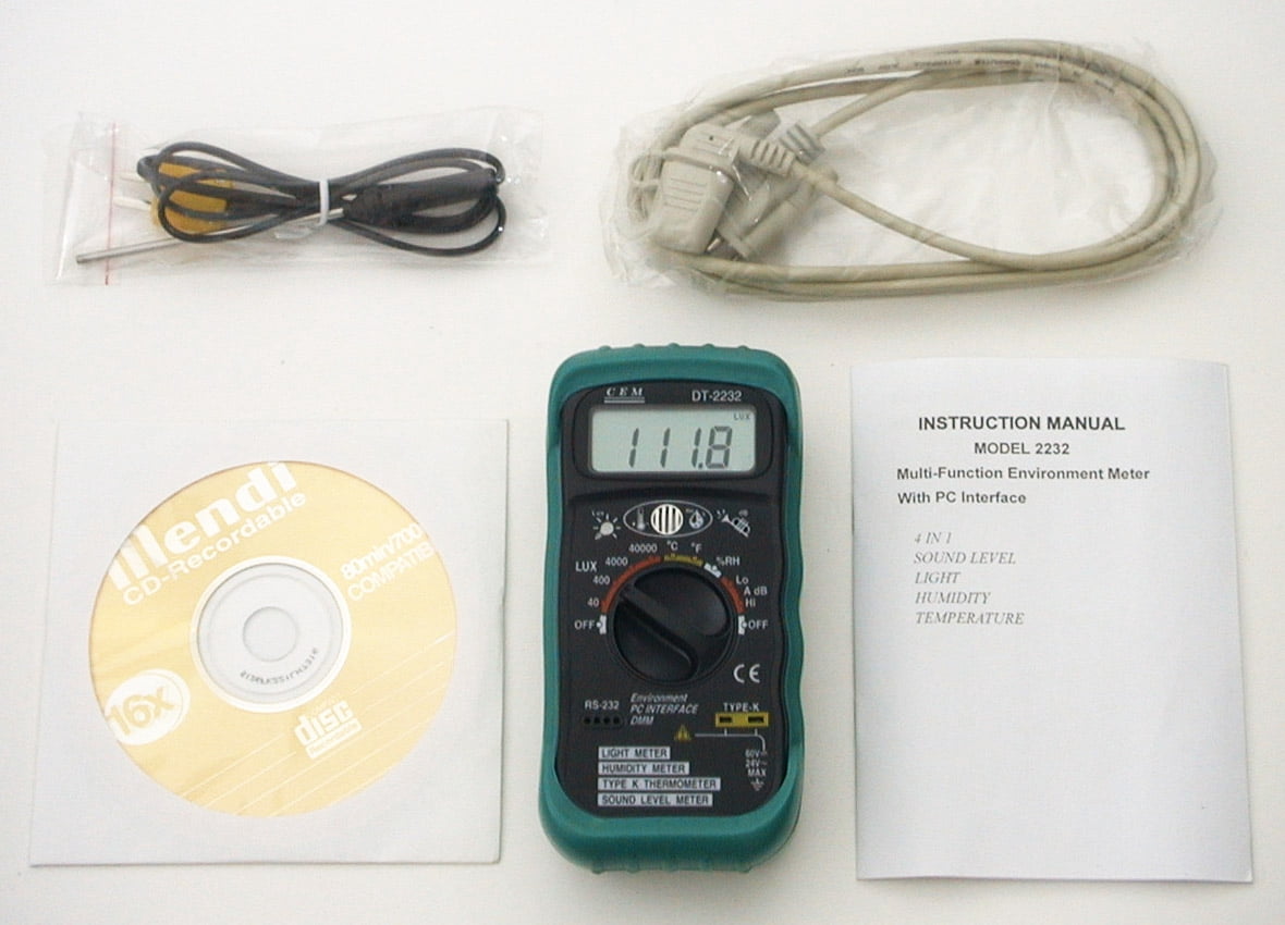 CEM DT-2232 Digital Thermometer Light Humidity Sound Meter 4-in-1 RS-232 Interface
