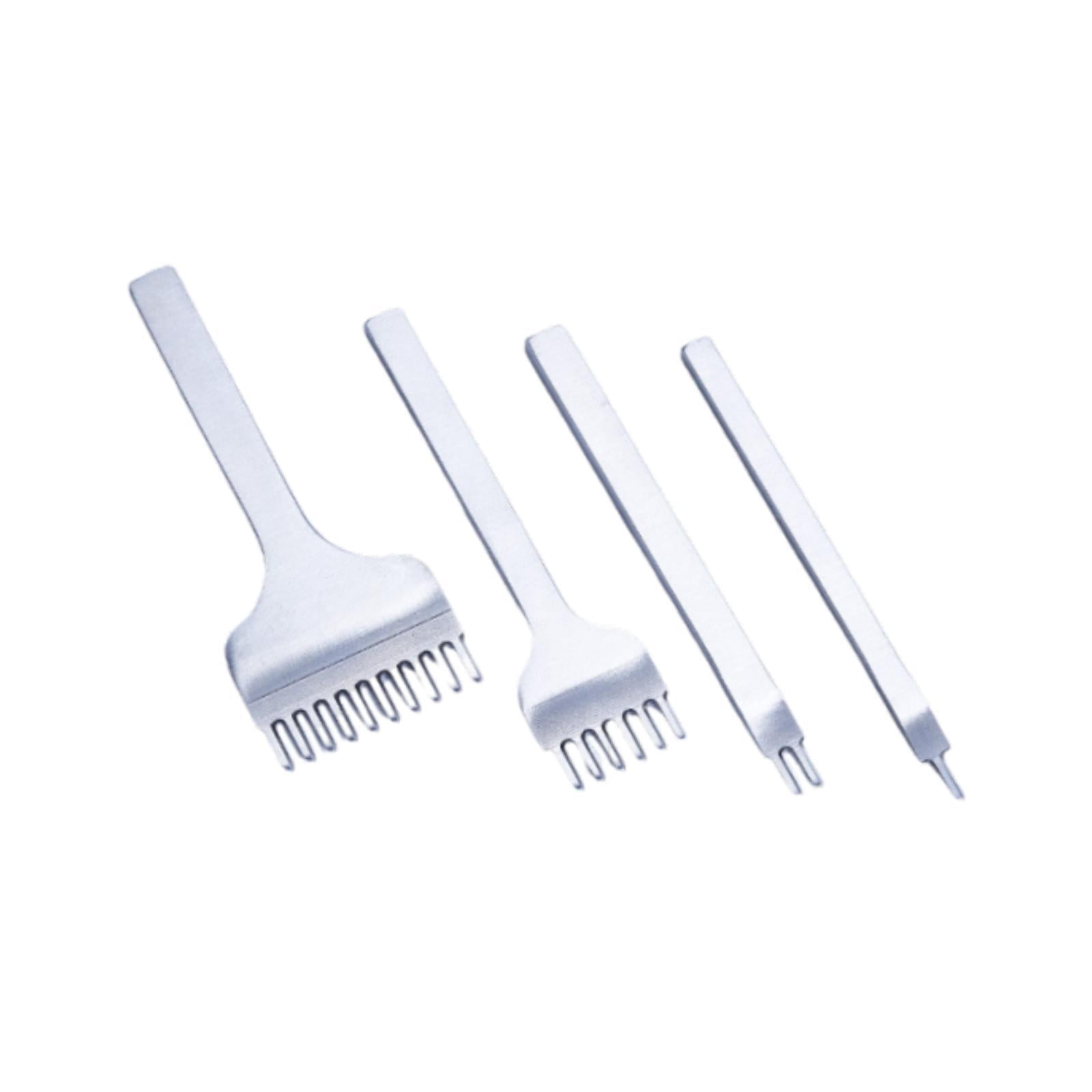 balikha 4Pcs Stitching Punches Kit 1/2/6/10 Prong Comfortable to Hold Smooth Leathercraft Tools Lightweight Stitching Pouch DIY Tools 4mm