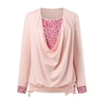 thumbnail image 4 of CFLVAEK Cowl Neck Velvet Tops for Women Plus Size Patchwork Sparkly Glitter Party Shirts Casual Long Sleeve Cocktail Club Pullover Shirts Pink S, 4 of 6