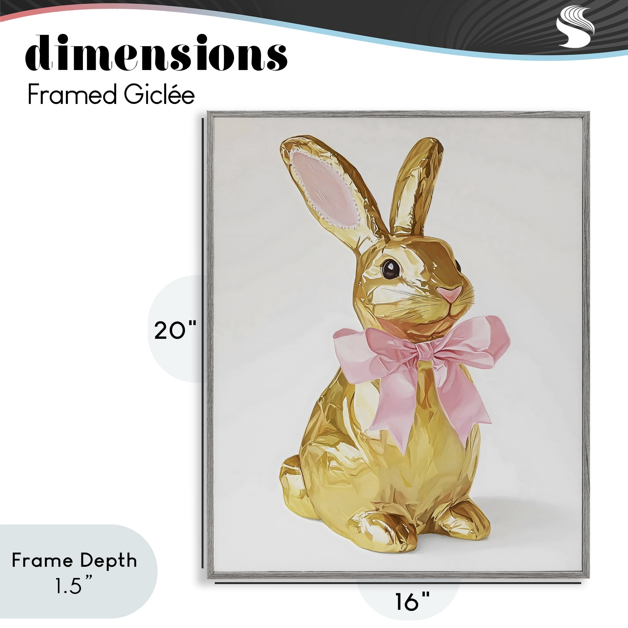 Stupell Industries Golden Easter Bunny with Ribbon Gray Framed Giclee Art, design by The Prints Vibe
