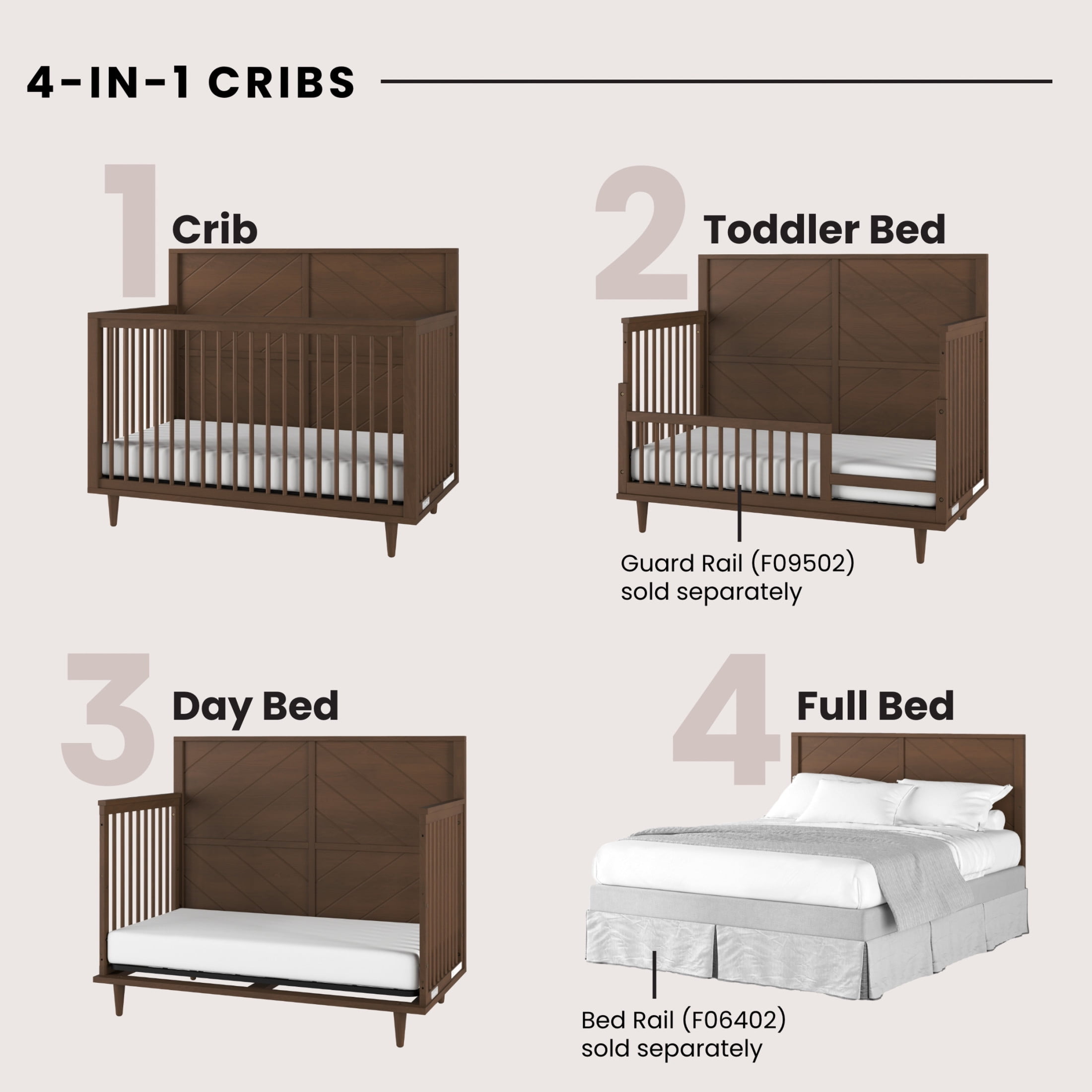 Child Craft Surrey Hill Crib and Dresser Nursery Set, 4-in-1 Convertible Crib with 3-Drawer Dresser, Toasted Chestnut, 2-Piece