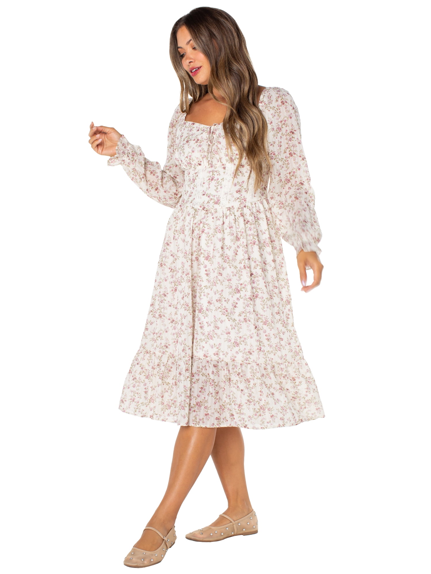 Celebrity Pink Women's and Women's Plus Long Sleeve Midi Dress, Sizes XS-4X