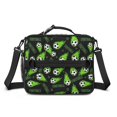 thumbnail image 2 of Football and Flame Black Pattern Bento School Insulated Lunch Bag Box with Shoulder Strap and Bottle Holder, 11" X 9.5" X 3.5", 2 of 5